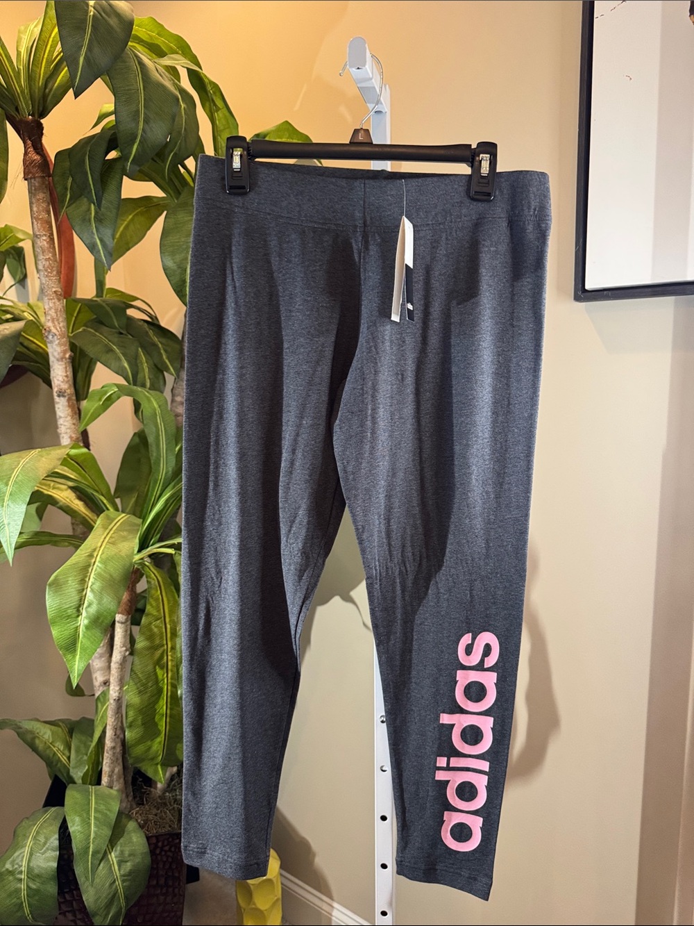 Women's adidas Charcoal Gray Leggings with Pink Logo NWT